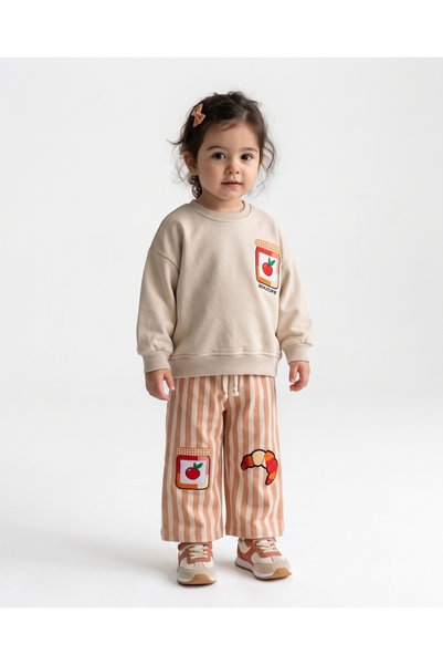 aysskids Σετ φόρμας για κορίτσια με μπεζ φούτερ με σχέδιο κρουασάν