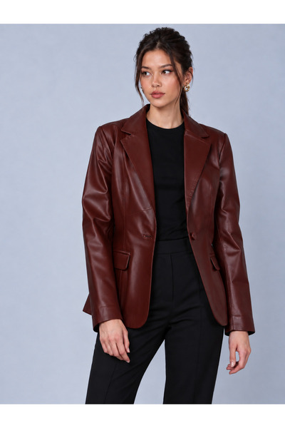 lespiano Kadın Düğmeli Hakiki Blazer Deri Ceket