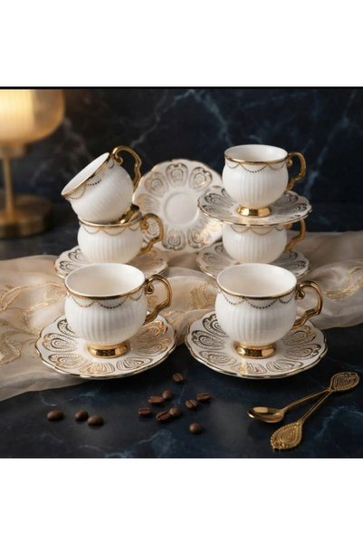 Tekbir ARTWORKS 12 PARÇA GOLD DETAYLI PORSELEN KAHVE FİNCAN TAKIMI ( 6 kişilik )
