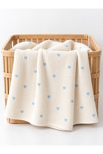 Kidaxi Jakar Woven Heart Muslin Blanket 100X105 100X105 Mint