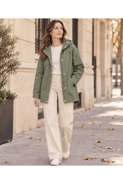 Butik Şans Women's Hooded Zippered Comfortable Fit Gabardine Jacket