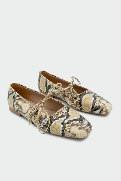 LAMİNTA Solix Snake Patterned Laced Mink Women's Ballerinas