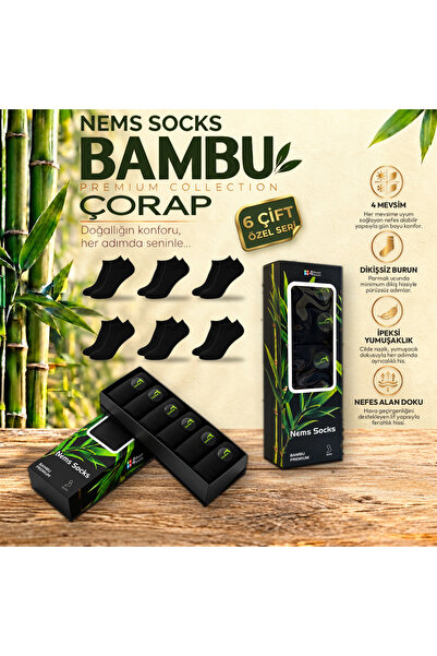 4 Mevsim Bambu Erkek Siyah Patik Çorap