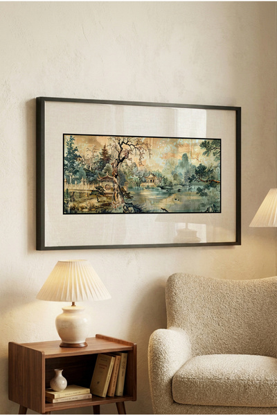 Zevahir Mobilya Dekorasyon 1 Piece Black Wooden Framed Horizontal Wooden Pain...
