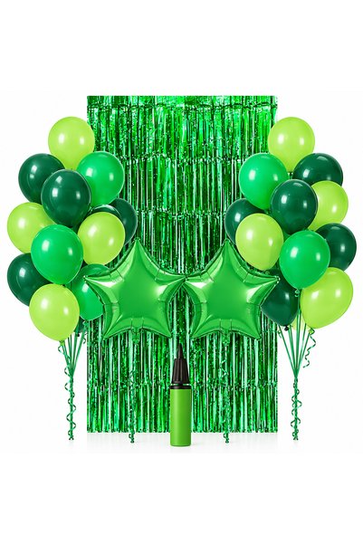 genaja Set Decorativ Verde cu 20 Baloane, 2 Stele din Folie de 45 cm, Pompă ș...