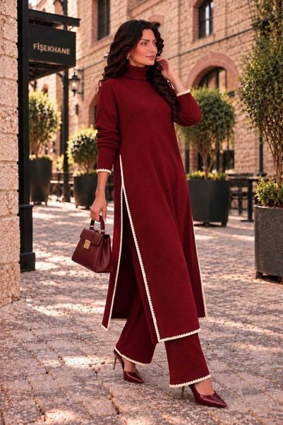 MAY MARA Women's 2-Piece Indian Knitwear Set with Long Tunic and Pants