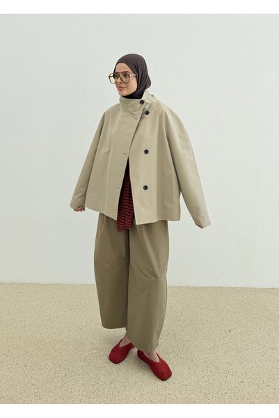 MODA AKSA ..RİO DÜĞMELİ ASTARLI TRENÇKOT TAŞ