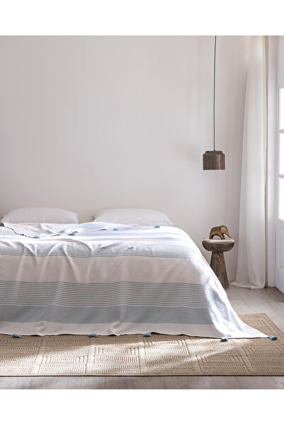 Madame Coco Virelia Double Cotton Bedspread - Blue/White