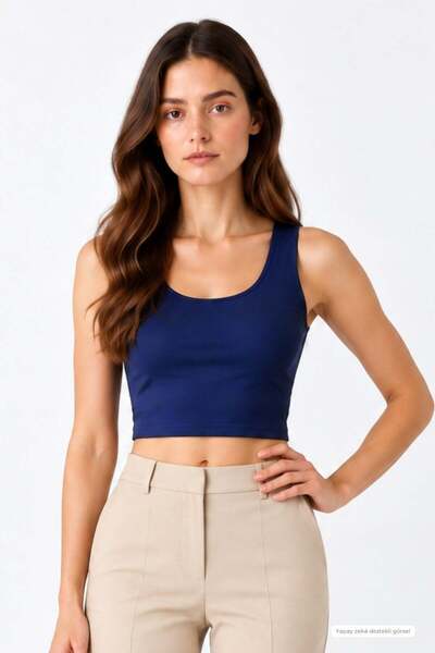 penyebizden Crop Strap Tank Top-Navy Blue