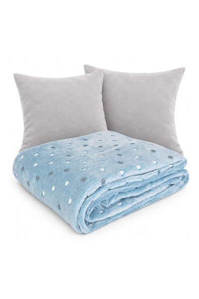 NATERIS Neon Dots Blanket set gray/blue 200x220 cm + 2 light gray Pillow 40x4...