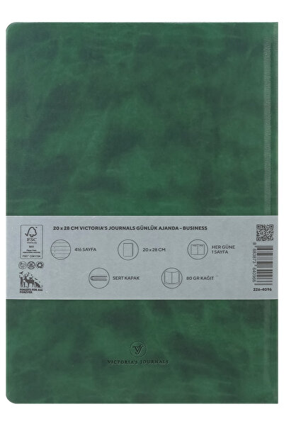 Victoria's Journals Business-2027 Year Daily Agenda 20X28 Cm. One Page Per Day-Green