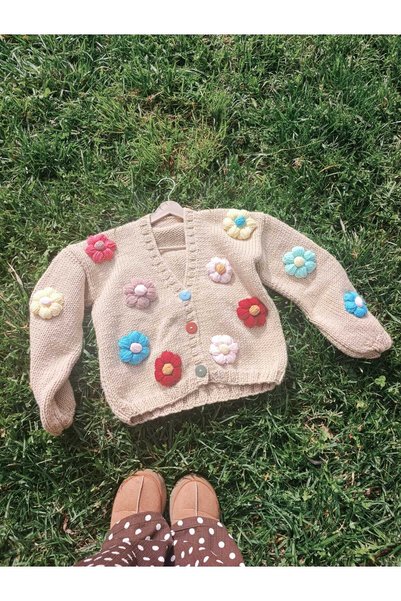 hobilanka Cardigan de damă tricotat manual cu motiv trandafir în relief 3D - Cardigan scurt tricotat manual pentru mame