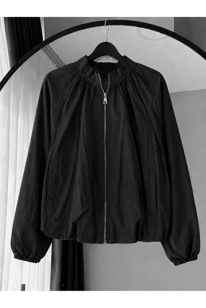 Hepsi Moda Zippered Short Parachute Jacket - 26157 - Black