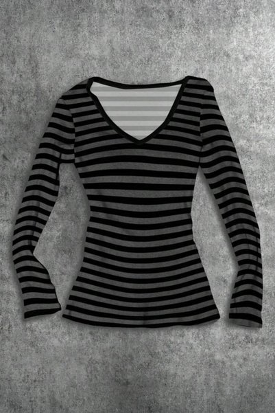 ARS Butik Anthracite Black Striped Gothic Y2K Long Sleeve Basic Crop Body
