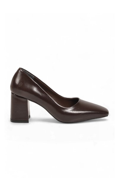 AYAKMOD Women's Brown Wrinkled Thick Heeled Classic Heeled Shoes Special Occa...