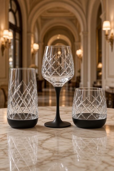 sglass 6 Kişililk 18 Parça Kare El Dekor Mat Siyah Su Takımı, Bardak Seti