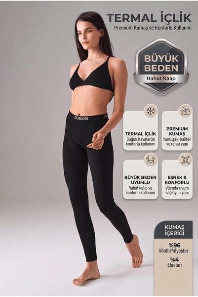 Doreanse Kadın Büyük Beden Şardonlu Siyah Thermal Tayt C6T6N08