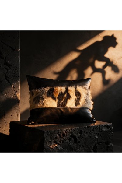 Framgan Noctis V2 Decorative Throw Pillow with Fur and Geometric Patterned Faux Leather Detail