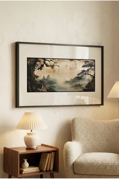 Zevahir Mobilya Dekorasyon 1 Piece Black Wooden Framed Vintage Far East Natur...