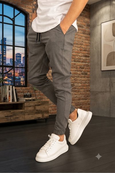 h&ç giyim Japanese Style Jogger Fabric Pants with Elasticized Cuffs 2027 Jl11