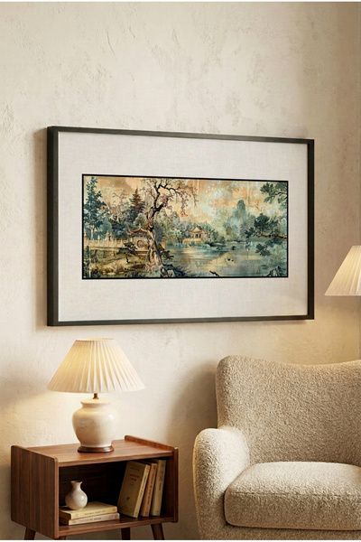 Zevahir Mobilya Dekorasyon 1 Piece Black Wooden Framed Horizontal Wooden Pain...