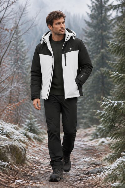 lumberjack XN-7185 Jachetă cu glugă pentru bărbați, alb-negru, de zi cu zi