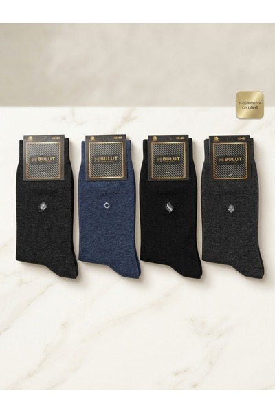 Shine Elagance 4-Pack of 70% Cotton Men's Socks in Black, Anthracite, and Navy Blue Colors.