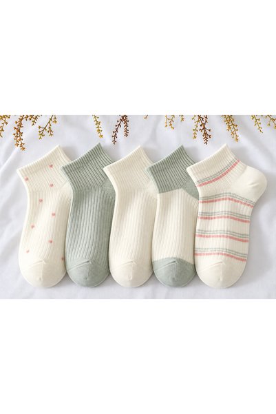 WALTAŞ Black Arden Socks Kadın Kalp Desenli Kolej Çorap 5 Çift
