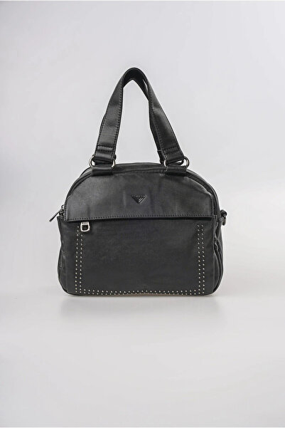 ÇÇS Women's Washed Leather Studded Detailed Zippered Bowling Model Daily Shou...