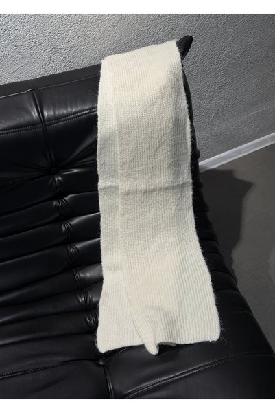 KİLİGİSTANBUL White Ultra Soft Textured Knitted Scarf 210X25