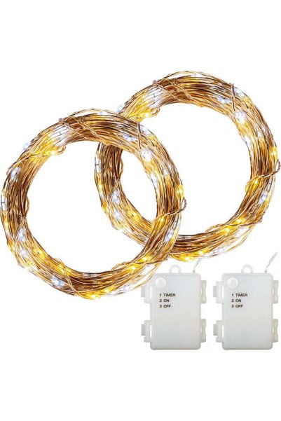 GORILLA Set de 2 instalatii tip fir, 200 led-uri, rece/cald, alimentare pe ba...