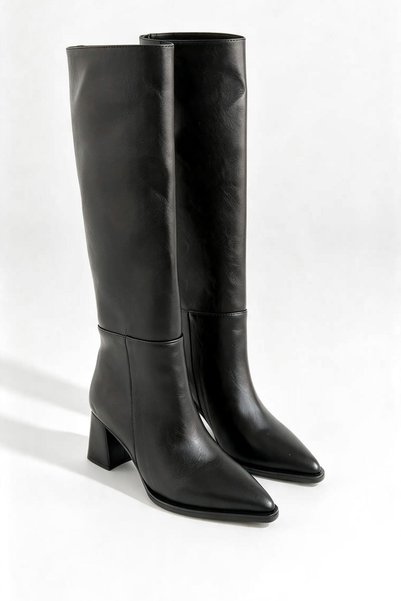 Shoebutik Siena Black Leather Women's Boots with Heels