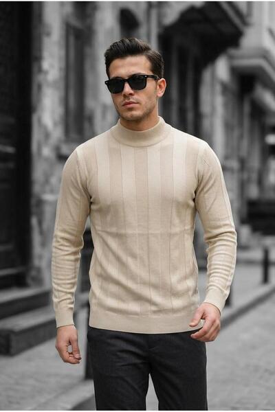 Oksit Seka 917 Striped Cotton Slim Fit Men's Half Fisherman Sweater