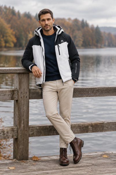lumberjack XN-8372 Jachetă cu glugă pentru bărbați, alb-negru, de zi cu zi