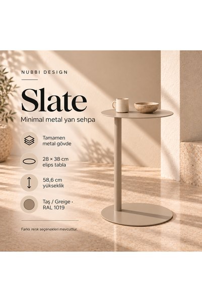 Slate Metal C Sehpa Modern Tasarım Elips Tablalı Minimalist Koltuk Yanı Sehpa