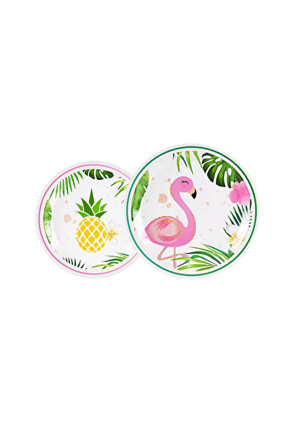 Generic Brand Set 32 farfurii de unica folosinta cu tematica flamingo, 16 x 2...