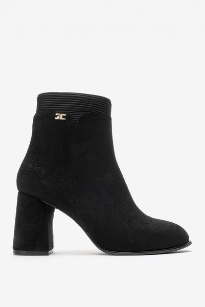 Dericlub Women's High Thick Heeled Ankle Boots Vegan Leather Aurelie Suede Black
