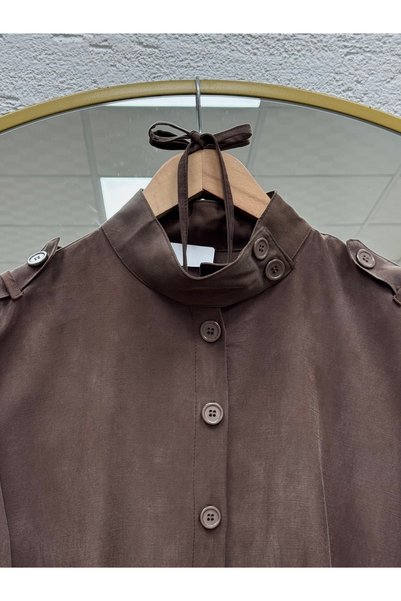 Holehola Dilzar Buttoned Shoulder Detail Cap-Ek1124 Brown