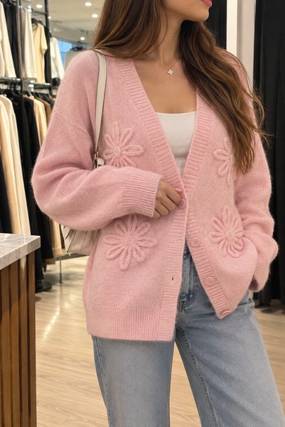 PEMBE ÇİÇEKLİ HIRKA