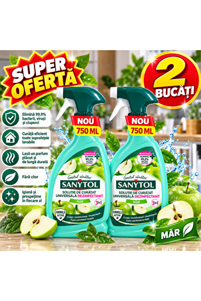 Sanytol Pack of 2 x Universal Disinfectant Cleaning Solution, Apple Scent, 75...