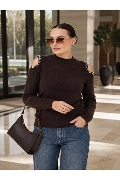 citycenterfashion Pulover tricotat pentru femei, cu perle și design cu fereas...