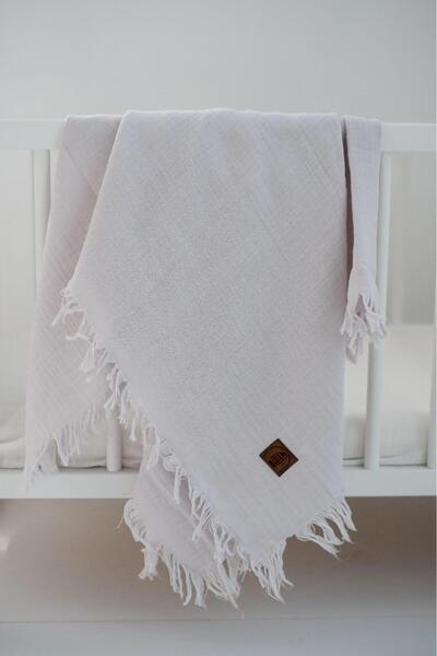 ANKABAYB 100% Cotton Muslin 2-Layer Self-Fringed Baby Blanket