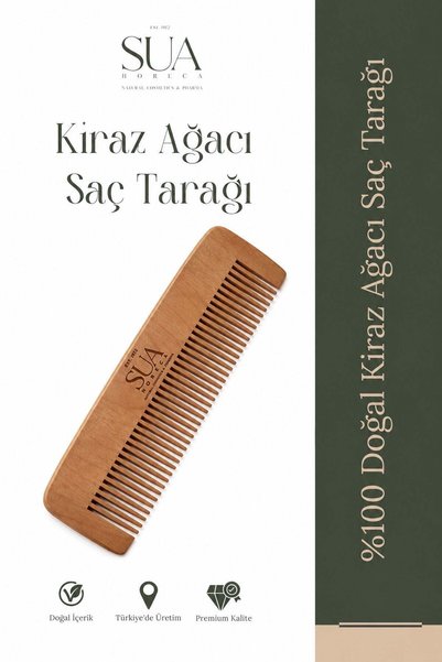 Sua Horeca Ahşap Saç Tarağı Antistatik Saç Derisi Masaj Tarağı %100 Doğal Kir...