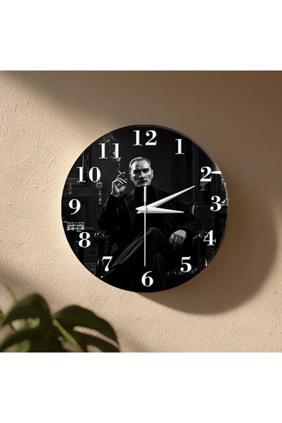 no26dekor Atatürk Ahşap 33 cm Öğretmen Yılbaşı Hediyelik Sessiz Duvar Saati