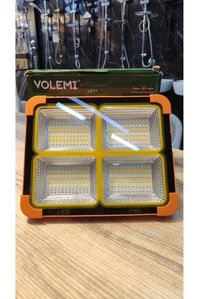 VOLEMİ 3 Renkli Şarjlı Güneş Enerjili Su Geçirmez LED Projektör IP66 Sertifikalı Çakarlı 3 Renkli Dimmerli
