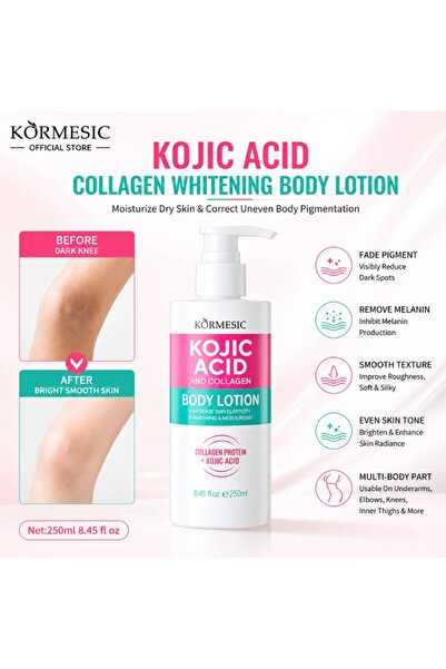 Kormesic Kojic Acid & Collagen Body Lotion 250ml – Hydrating Brightening Body Moisturiser for Soft, Smooth Skin