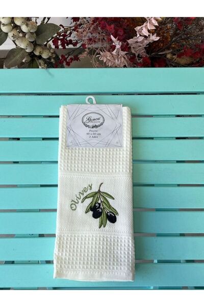 Generic Brand Gonca 40X60 cm 2-Piece Embroidered Kitchen Towel Set 100% Cotton Soft and Absorbent