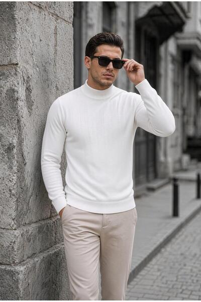 Oksit Seka 917 Striped Cotton Slim Fit Men's Half Fisherman Sweater