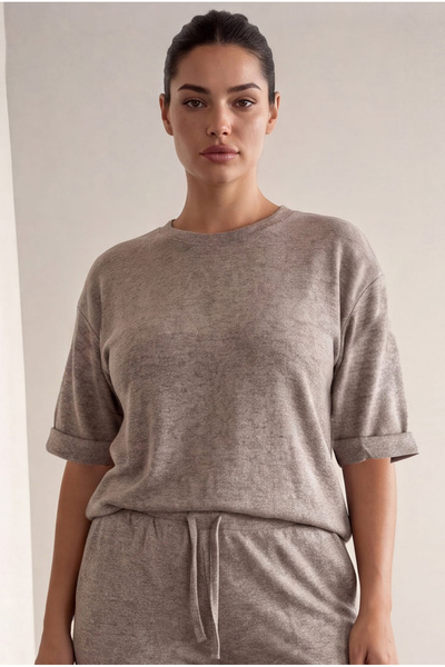 Hays Kadın Plus Size Melanj Örme Yarım Kollu T-shirt