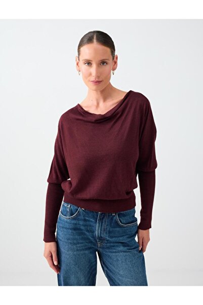 Jimmy Key Burgundy Degaje Collar Straight Cut Long Sleeve Knit Sweater